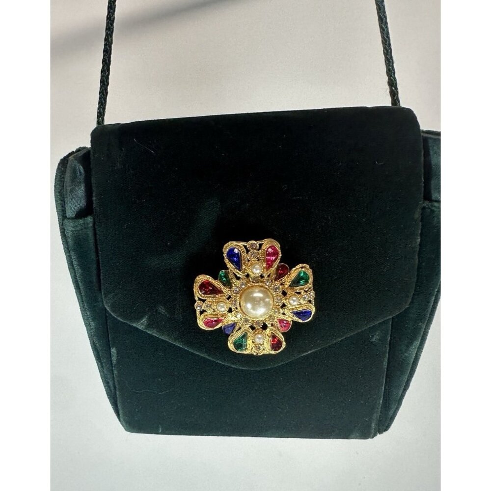 Vintage Purse Velvet Brooch Closure Dark Green Party Bechamel